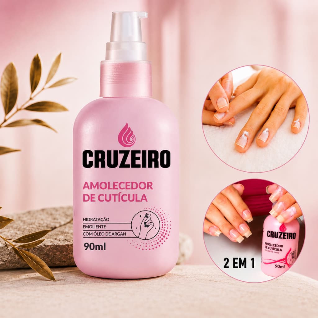 Amolecedor de Cutícula 90ml Cruzeiro oleo argan Manicure Amolece Hidrata Remove Fácil Cutícula