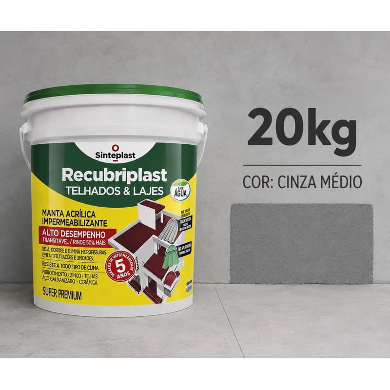 Manta Acrílica Impermeabilizante Recubriplast Telhados e Lajes 20kg CINZA