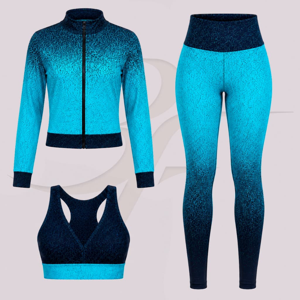 Conjunto Trio Fitness Degrad锚 Jaqueta Bomber Legging Cintura Alta Top Academia Feminino
