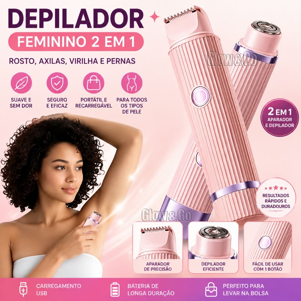 Depilador Elétrico Feminino Recarregável Indolor Com Lâmina Dupla Removedor de Pelos