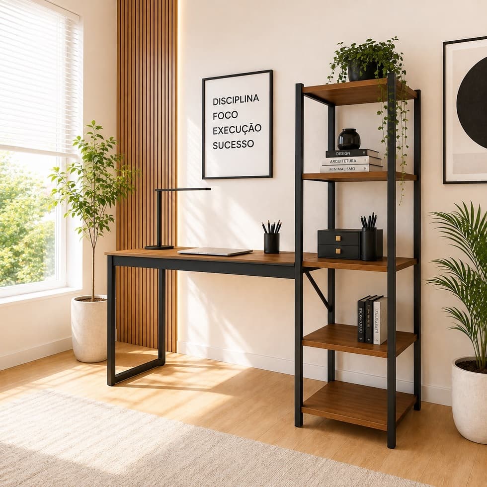 Escrivaninha Mesa Escritório Home Office com Prateleira Trabalho e Estudo