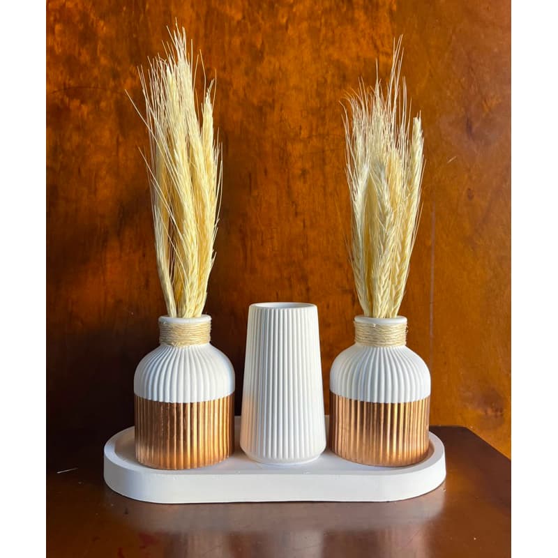 kit Vaso Devorativo 6 itens Vasos + Bandeja + Trigo Seco Sala quarto  Casa Mesa Rack Escritório