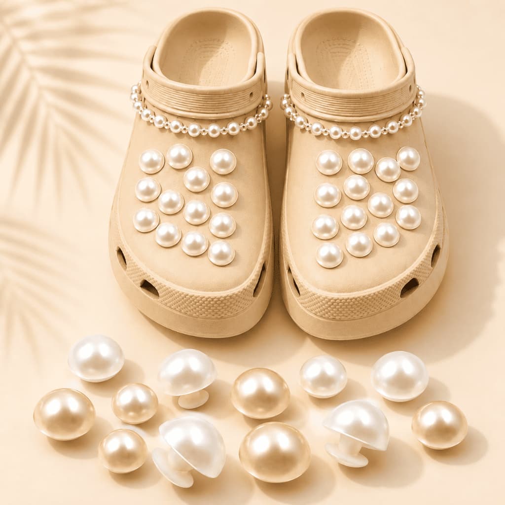 Pins Para Babuche Pérola Charms Dourado e Cinza Prateado