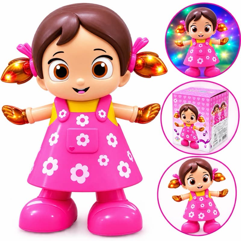 Boneca Dançarina Musical Com Luzes Coloridas, Música, Movimento dos Braços e Giro 360°