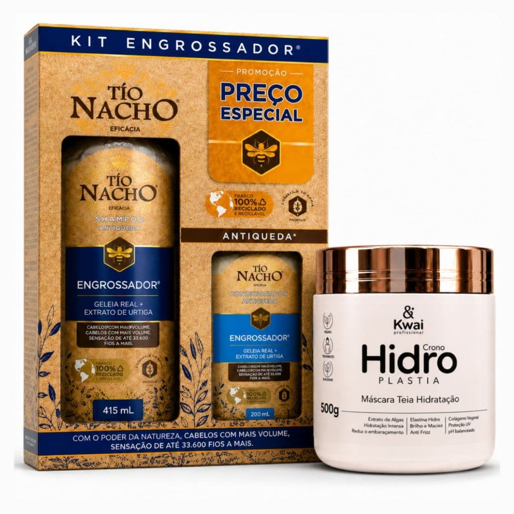 KIT Tio Nacho Engrossador + Máscara Efeito Teia Reconstrução 500g