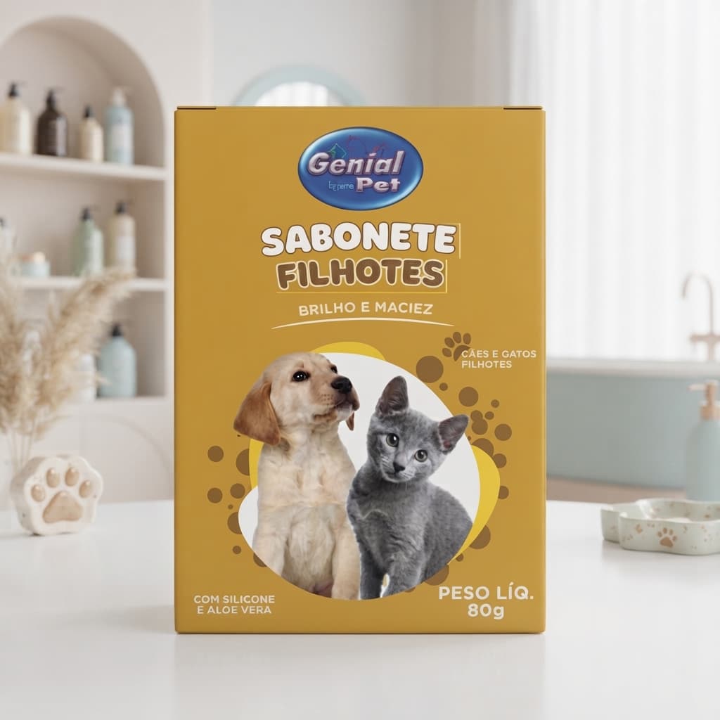 Sabonete Filhotes Aloe Vera 80g Genial Pet para Cães e Gatos