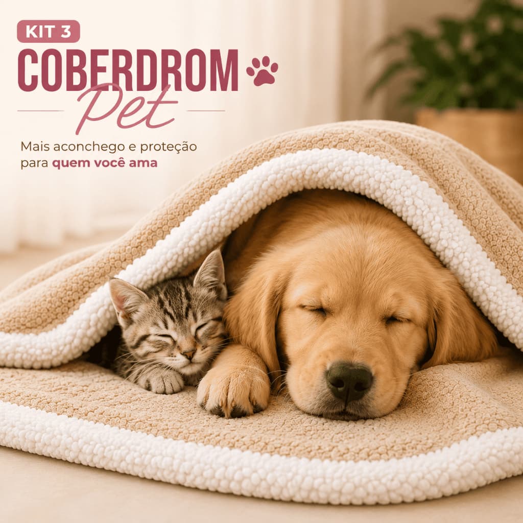 Kit 3 Coberdrom Pet Premium Sherpa 1,00x0,80 Dupla Face Super Macio Quentinho Cães e Gatos