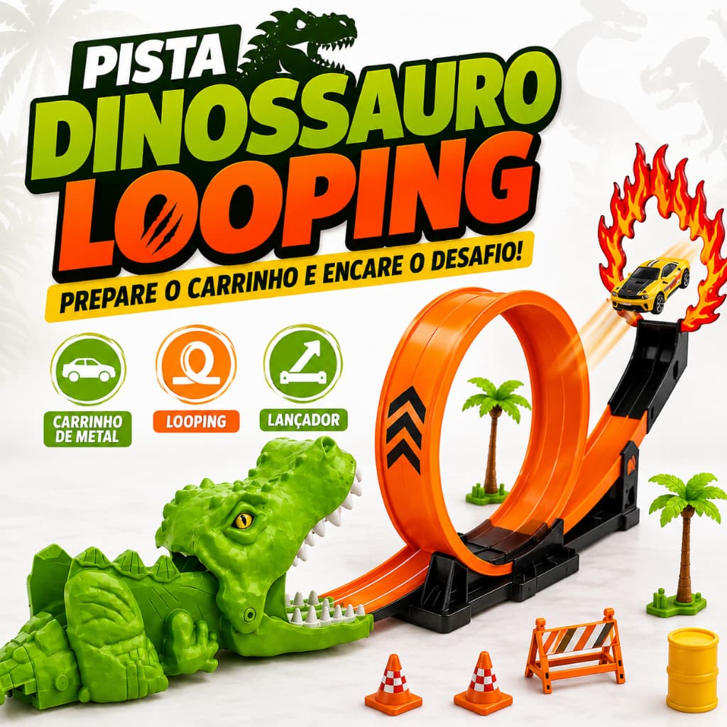 Kit Pista de Carrinho Dinossauro Looping Brinquedo Infantil Divertido Criativo com carrinho de metal