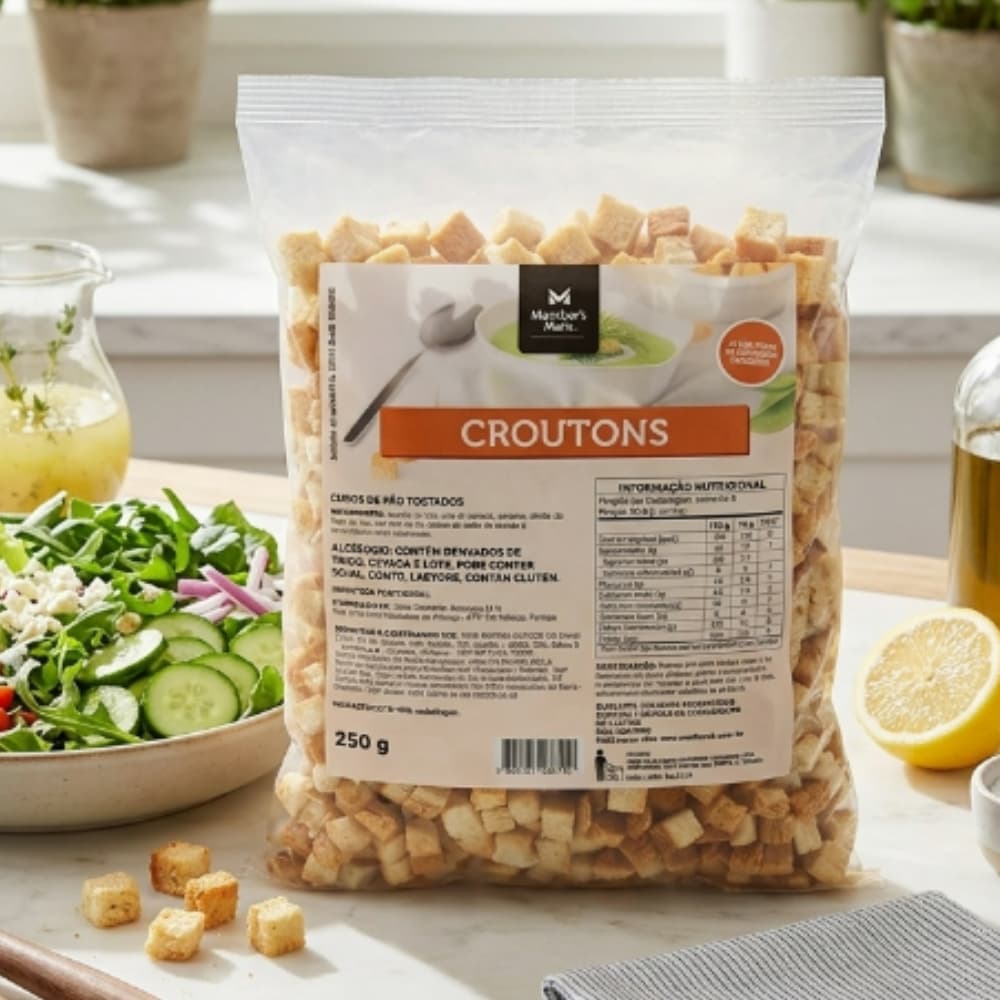 Croutons – Cubos de Pão Tostado para Salada Caesar, Sopas e Cremes, Member's Mark 250g Baixa Caloria