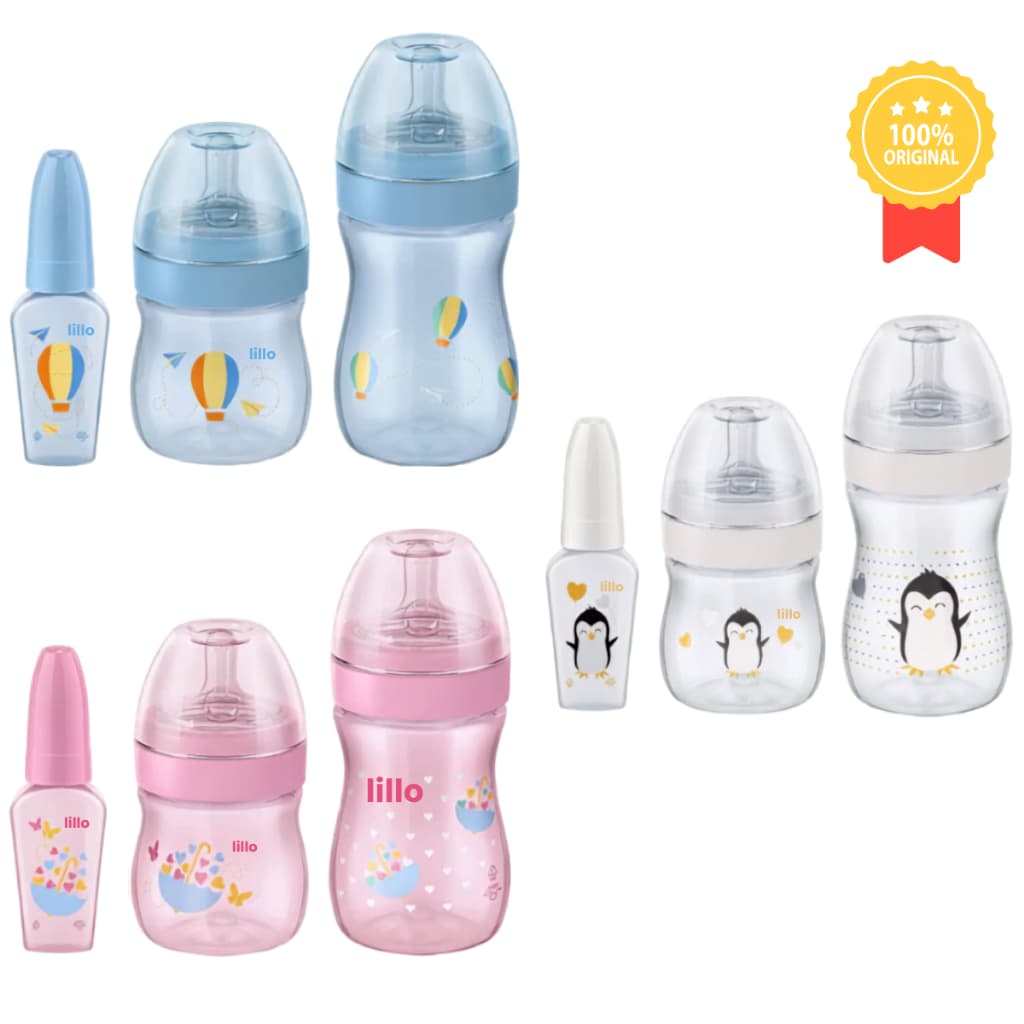 Kit 3 Mamadeiras Lillo Evolution Primeiros Passos com Chuquinha 50/150/240 ml Bico Redondo