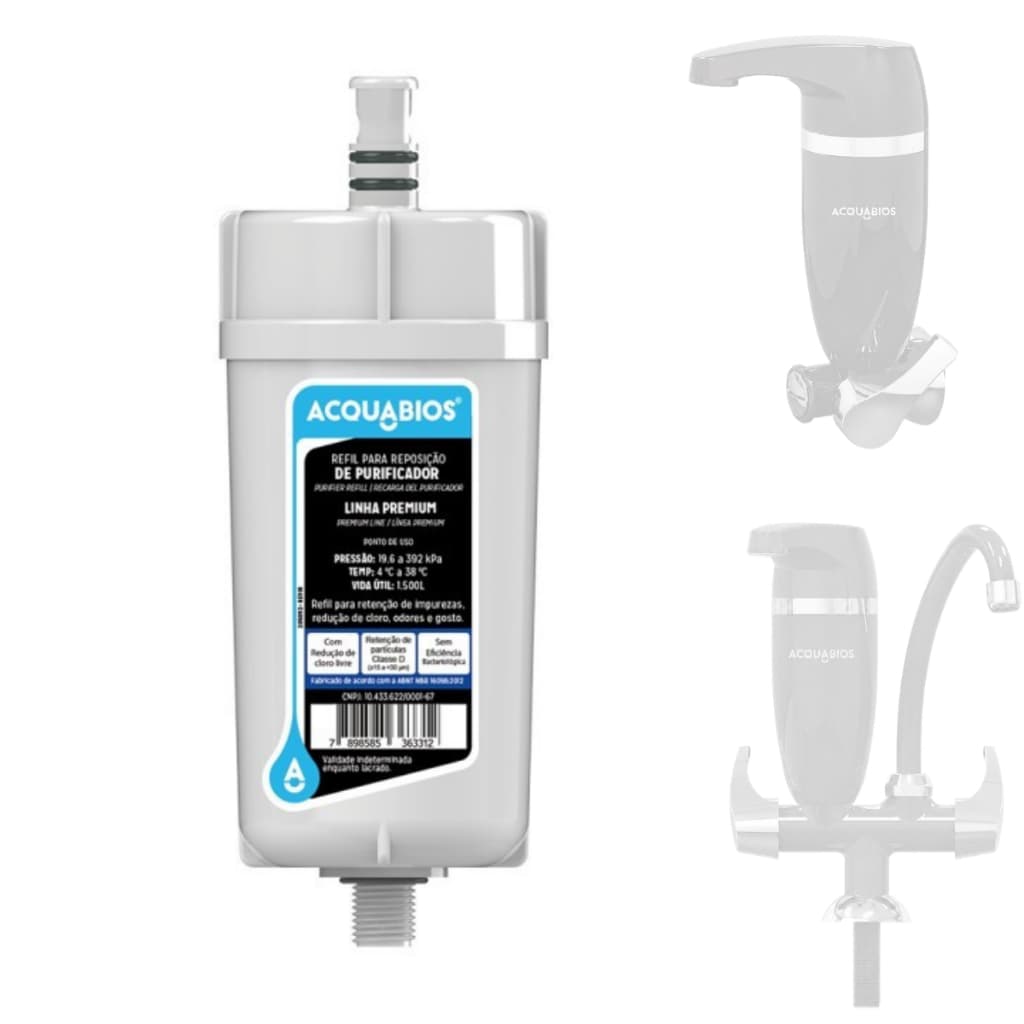 Refil Para Torneira Com Filtro Purificador de Água Acquabios Premium Blindado Tripla Filtragem Original