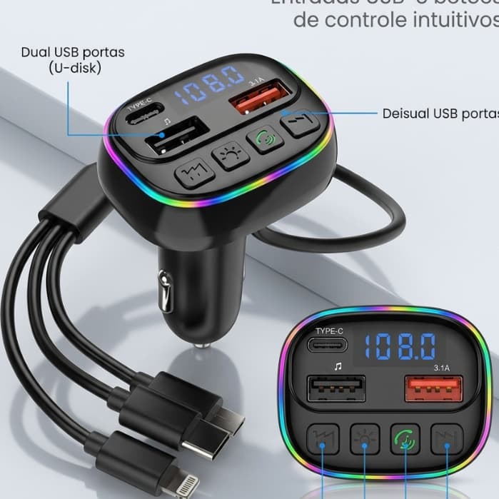 Transmissor Carro Sem Fio Bluetooth Fm Mp3 Player Carregador Ultramax Ult-C23P