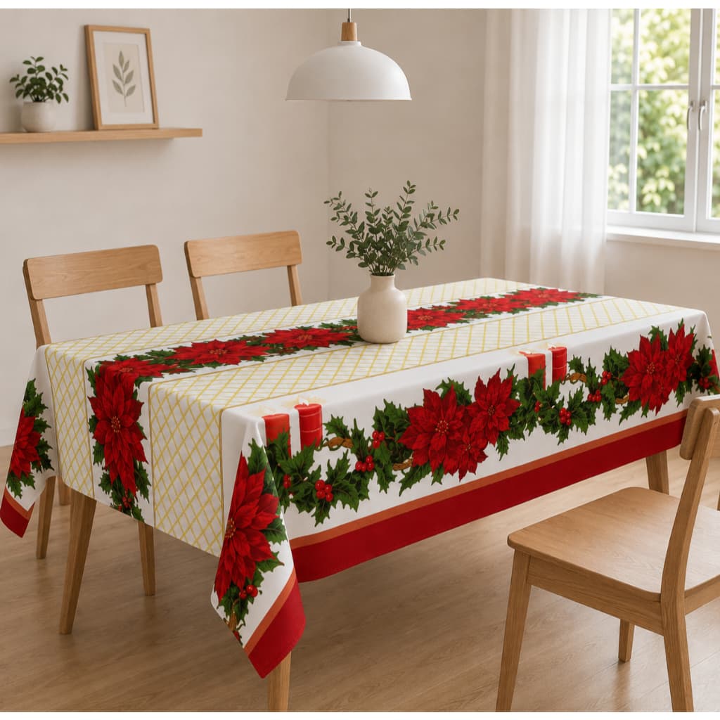 Toalha de Mesa Natalina Oxford Estampada 4 6 8 Lugares Decoração de Natal