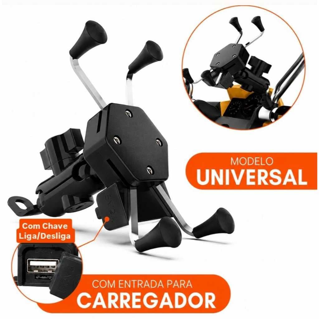 Suporte Para Celular Universal De Guidão Moto Com Carregador USB