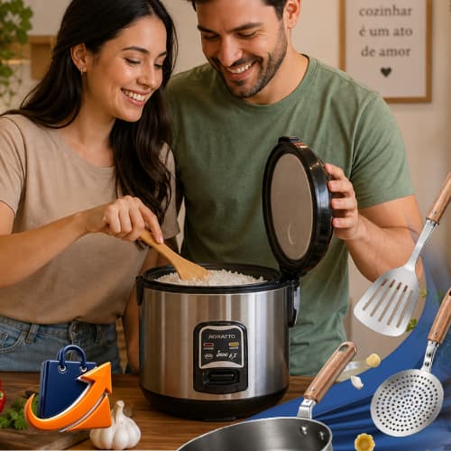Panela Elétrica Agratto PAI6X com Visor de Vidro Antiaderente para Arroz e Legumes