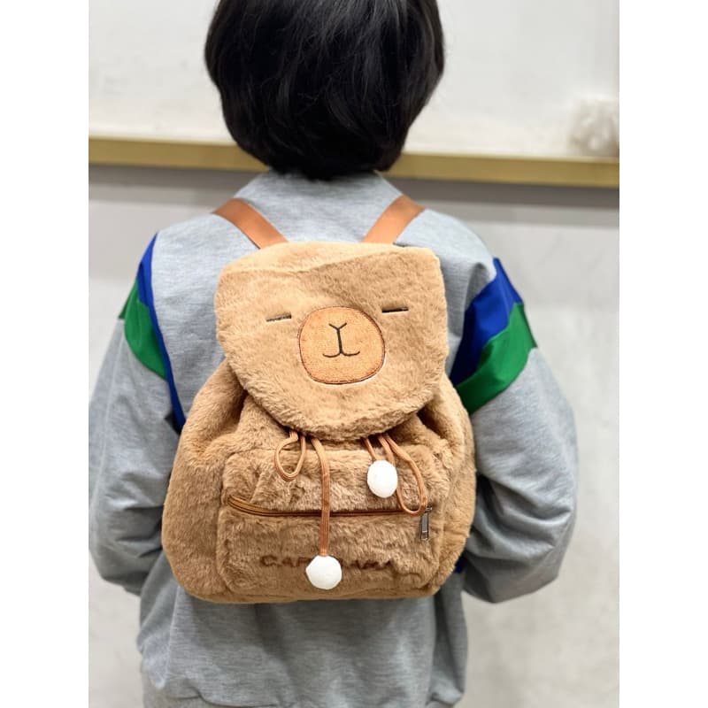 Mochila Capivara de Pelúcia Fofa, Fechamento com Cordão Ajustável, Bolsa Grande Capacidade, Para creche e Passeio