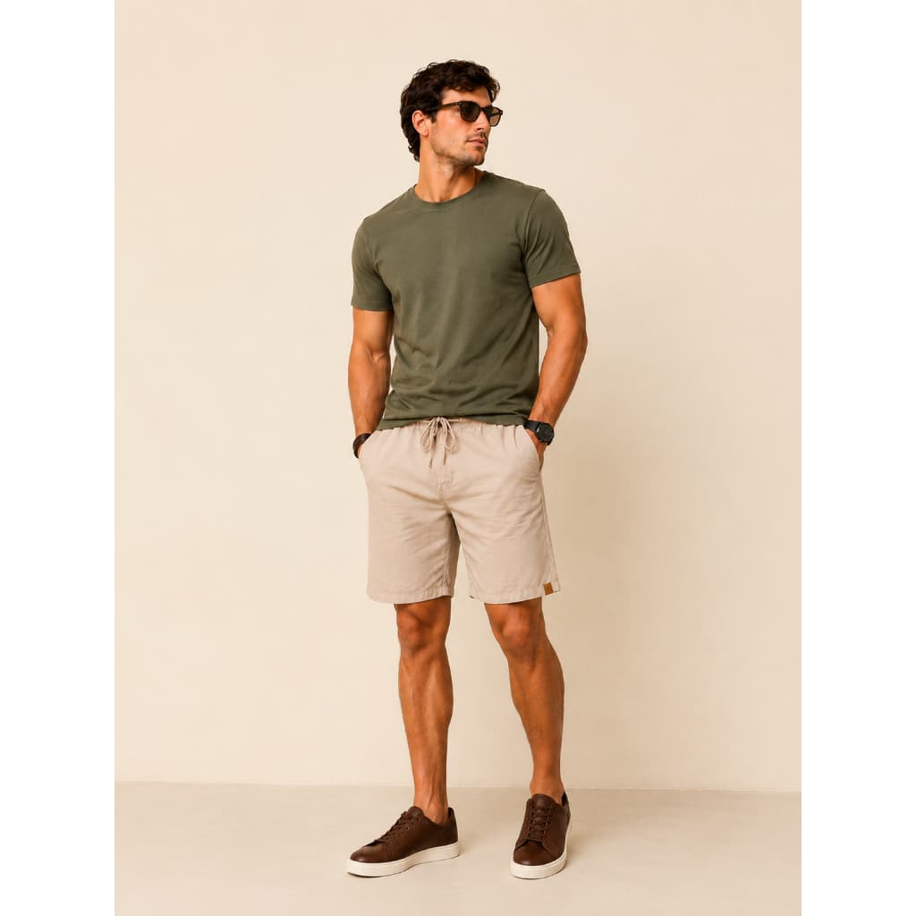 Shorts Masculino Bege Sarja Casual Confortável Bermuda Moderna Confortável