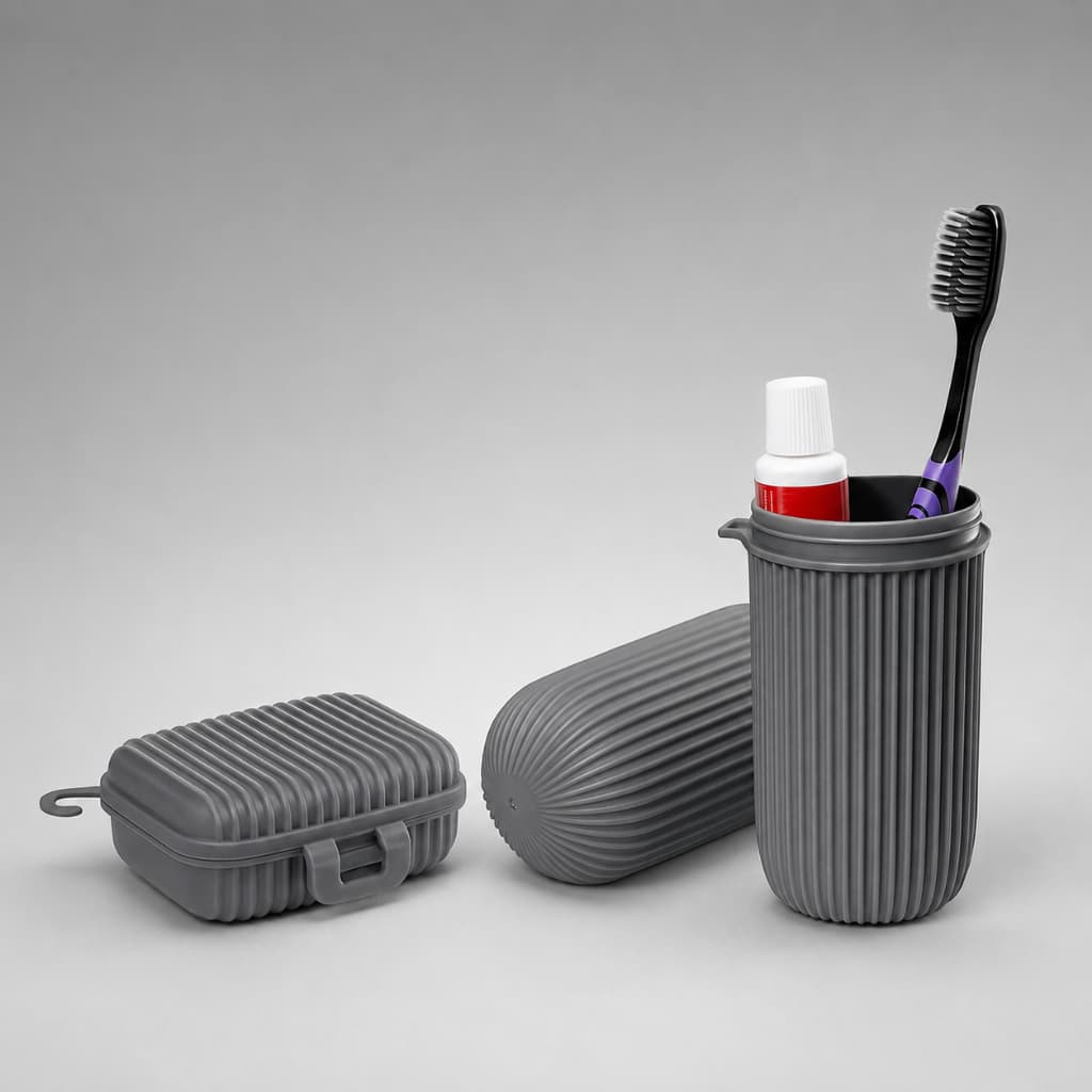 Kit Higiene Portátil 2 Peças Porta Escova Pasta e Saboneteira com Trava para Viagem Academia Mala Nécessaire Plasútil