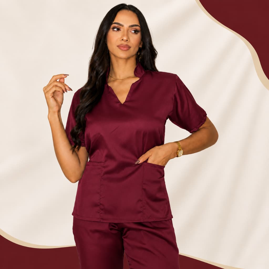 Blusa Scrub Elegante Profissional Feminina Gabardine Várias Cores Uniforme Hospitalar Manicure Esteticista