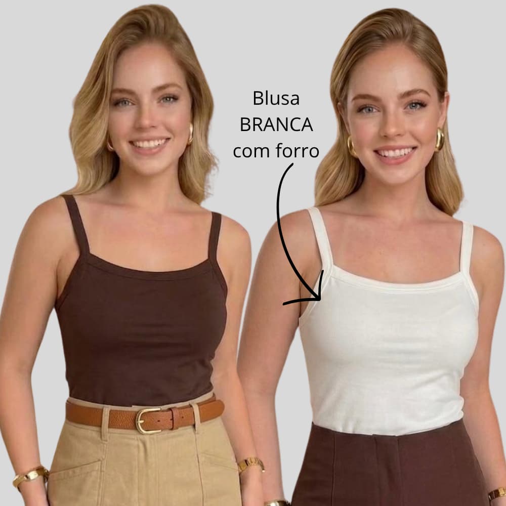 Kit 2 Blusa Alça Fina Feminina Moda Básica Segunda Pele Viscolycra Premium.