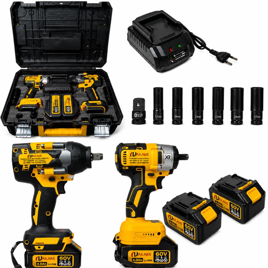 Kit 2 Chave Impacto 1/2 E 3/4 Nakami Pneumática Com Maleta Profissional