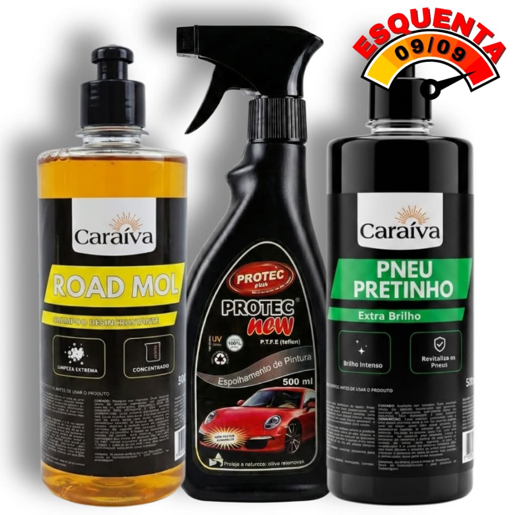 Shampoo Desincrustante + Polidor Cromado + Pretinho - Kit Lavagem e Detalhamento Moto