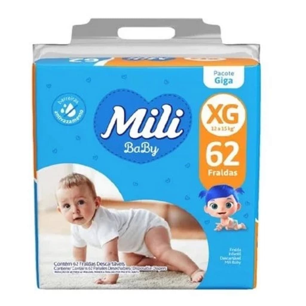 Fralda Descartável Mili Baby Giga Pacote Xg 62 Fraldas - Mili