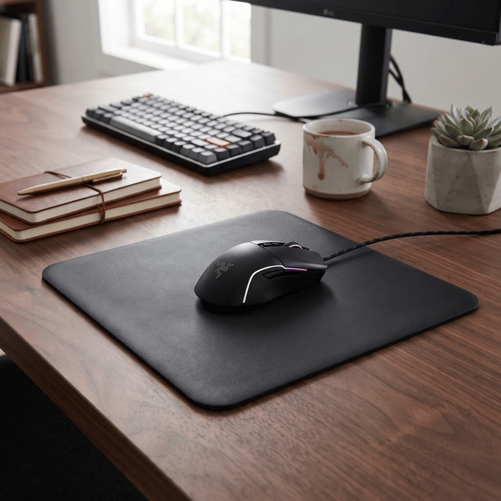 MousePad  Preto Desk Pad Couro Eco Office