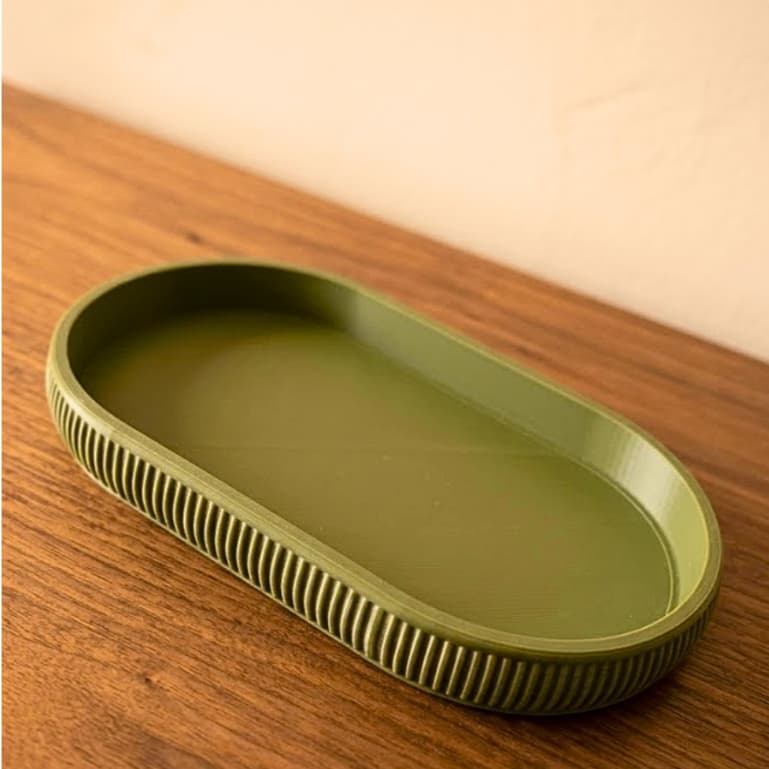 Bandeja Decorativa Oval Canelada Porta Objetos Japandi/Sala de estar/Aparador/ Quarto/Mesa de centro/Hall de entrada