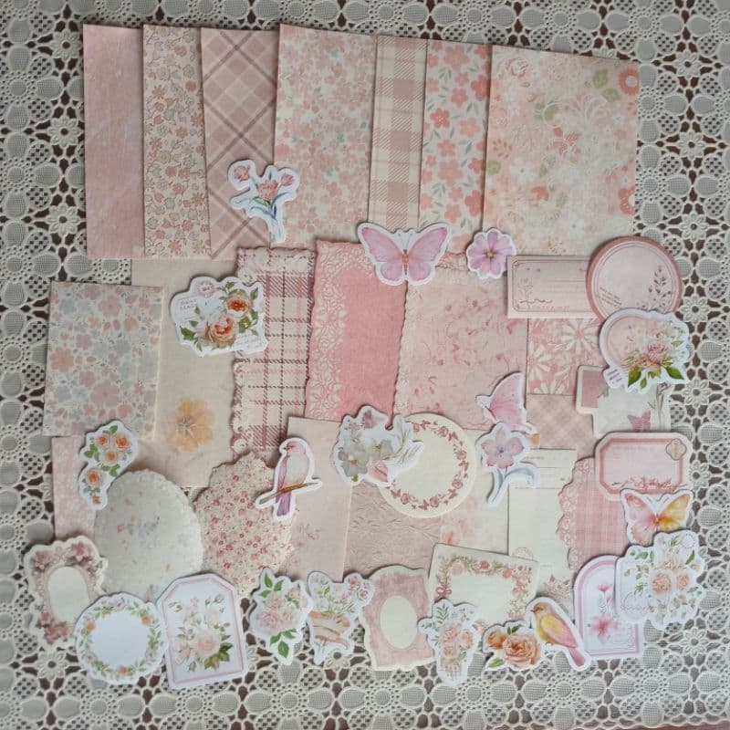 pacote 100 itens com papéis e adesivos scrapbook colagem bullet journal candy color