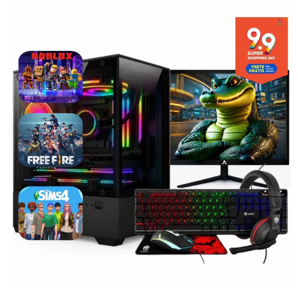 Computador Gamer Completo i5 16GB Memória RAM Monitor Teclado Mouse e Headset