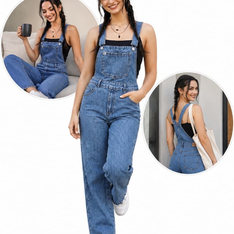 Jardineira Jeans Slim Com Elastano Cintura Alta na Promoção - WellPlus Jeans