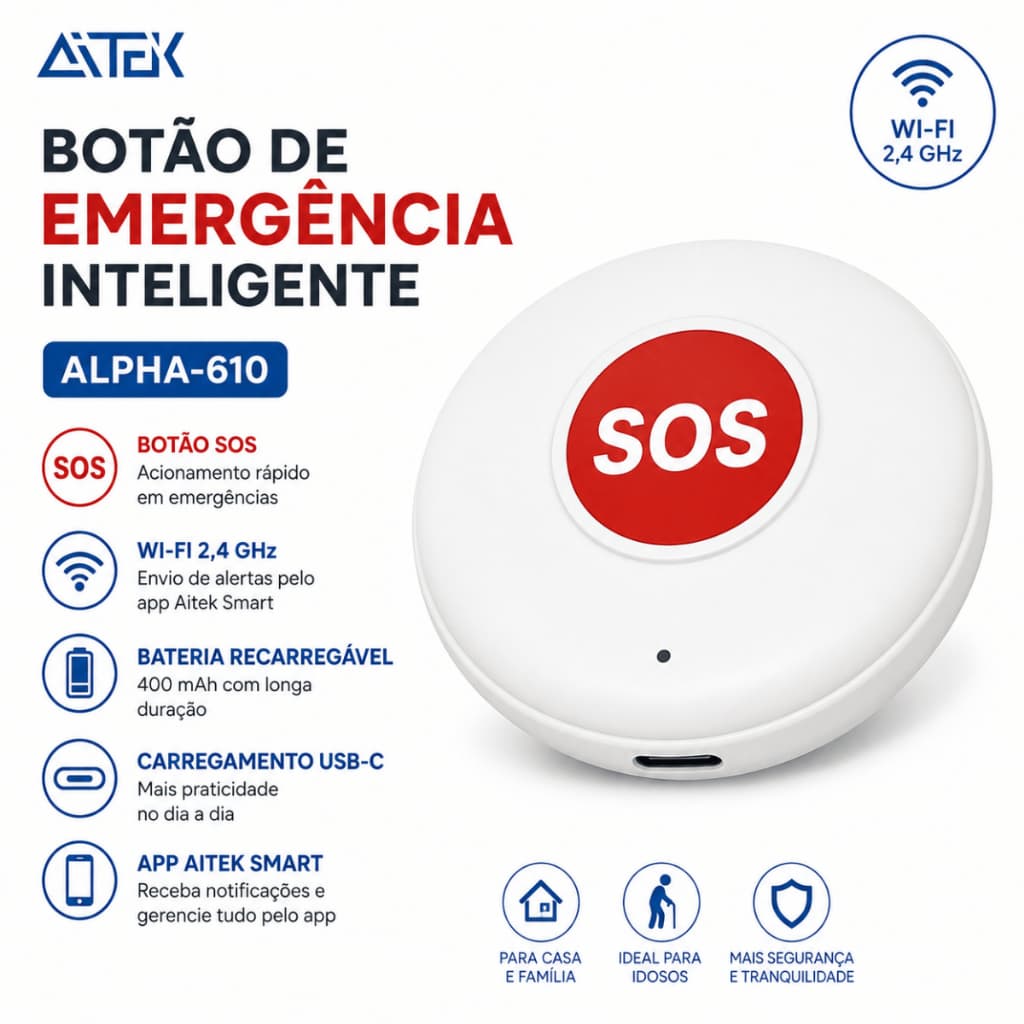 Botão De Emergência SOS Wi-Fi Aitek Alpha-610 Para Idosos