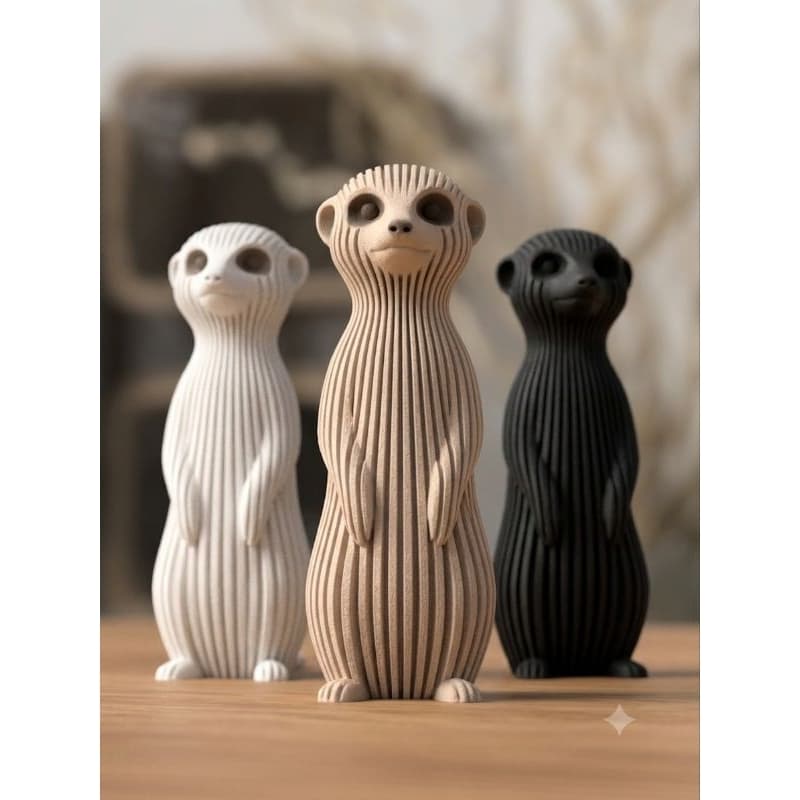 Trio de Esculturas Suricato Minimalista — Decoração Estilo Japandi Premium
