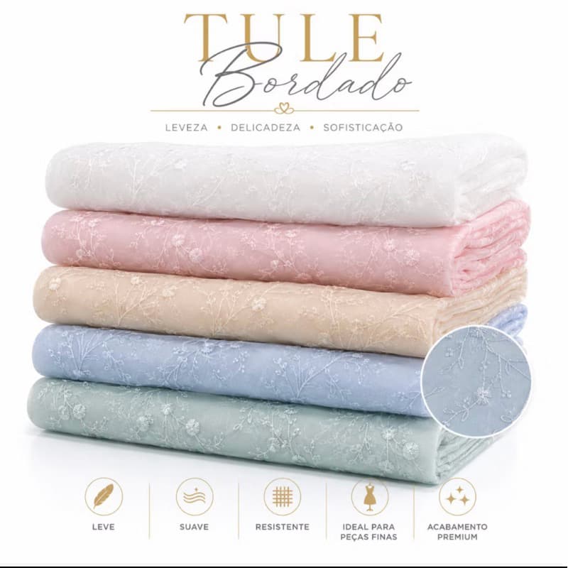 Tule bordado Liverpool --1 m x1,30m-- varias cores/Barrado dos dois lados/- tecido delicado e sofisticado