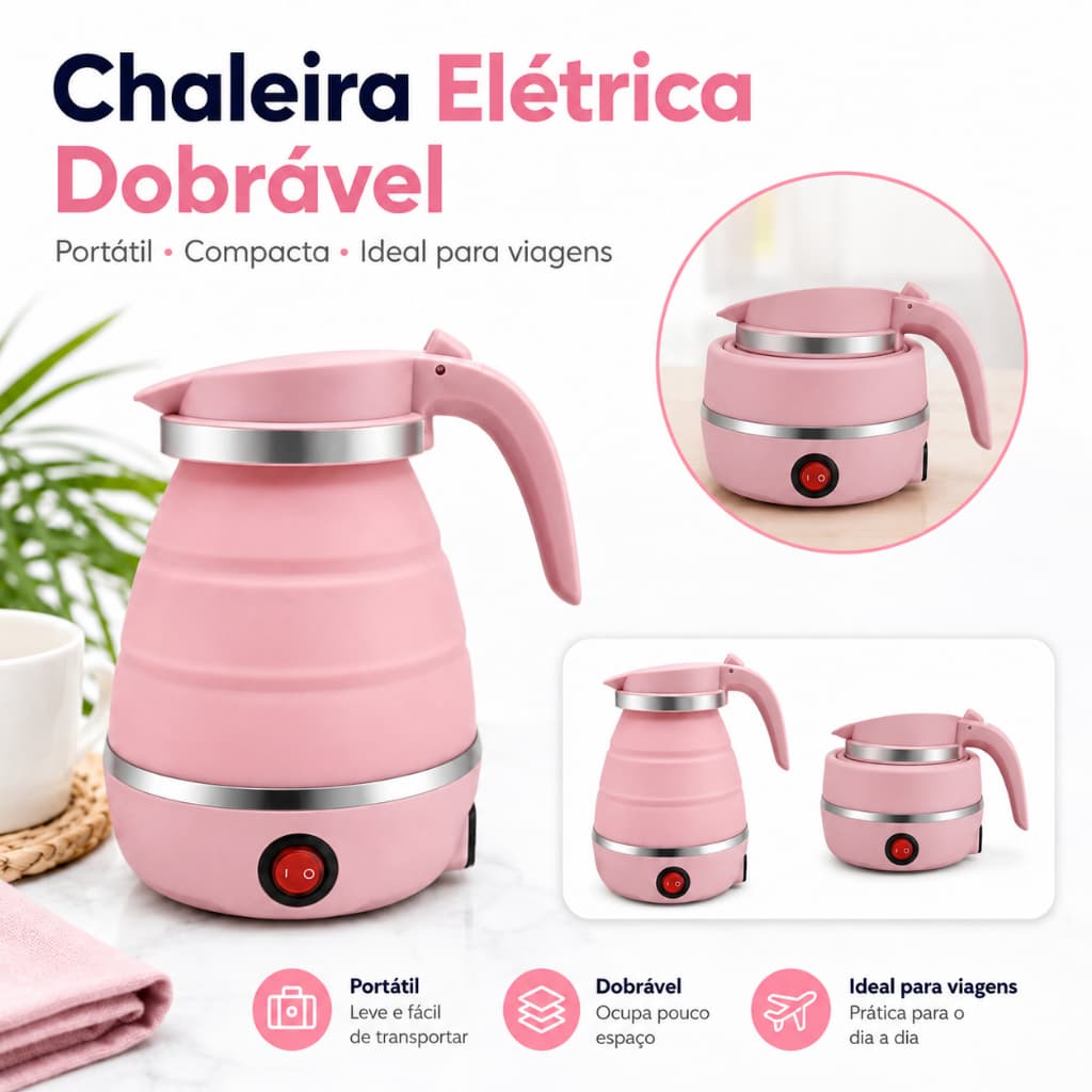 Jarra Chaleira Eletrica Retrátil 600ml 127v Silicone Esquentar Leite Café Chá Viagem