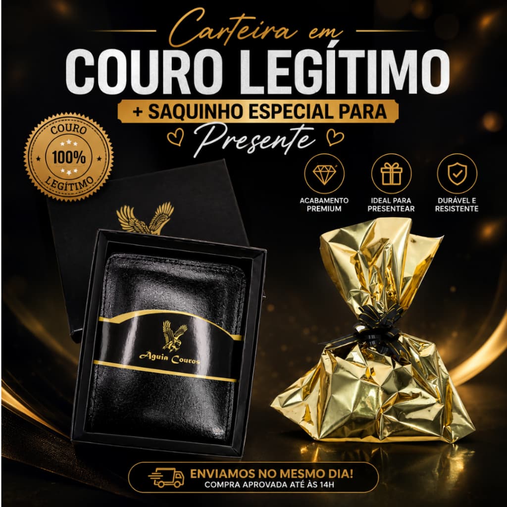 Carteira Couro Legítimo + Brinde Saquinho Especial Para Presente | Ideal Para Presentear | Carteira Masculina