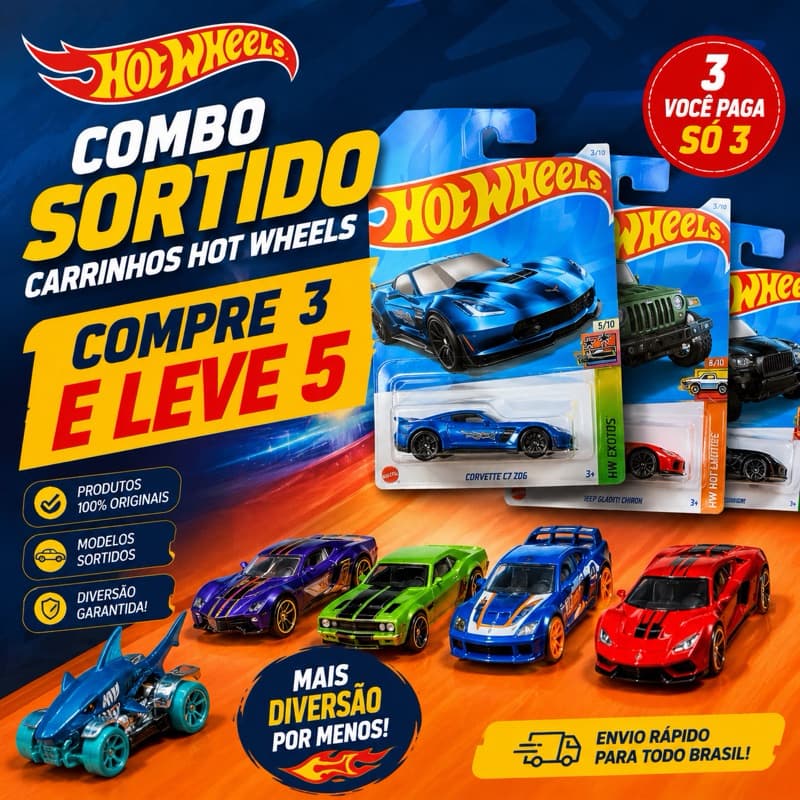 HOT WHEELS – COMBO COM 5(Cinco Variados) CARRINHOS SORTIDOS linha mainline