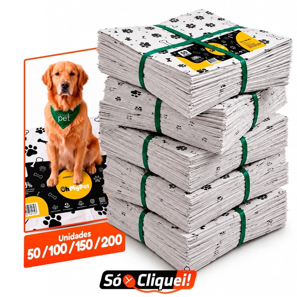Tapete Higiênico Para Cachorro Jornal Higiênico Alta Absorção Premium All Papers Pet 200 Unidades 56x63cm