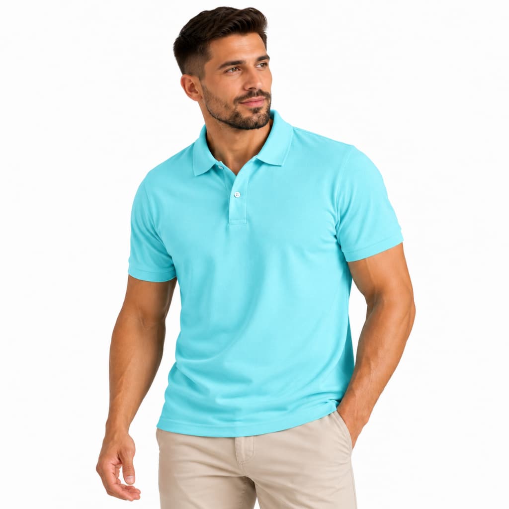 Camisa Polo Lisa Estilo Básico Em Piquet Cor Azul Glacial
