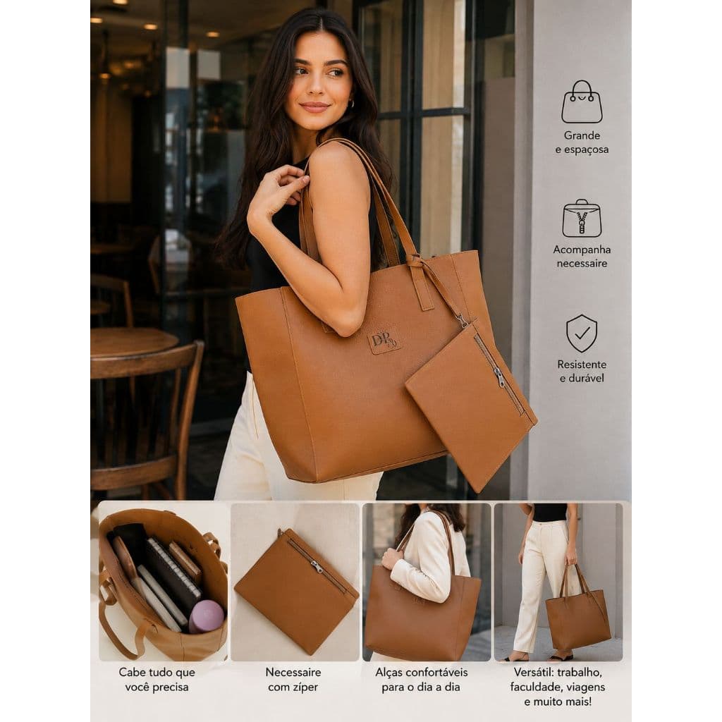 BOLSA TOTE FEMININA GRANDE + NECESSAIRE DE BRINDE — ELEGANTE ESPAÇOSA E PERFEITA PARA O DIA A DIA