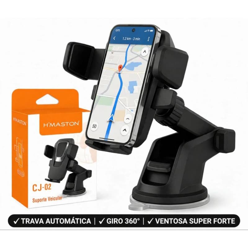 Suporte Veicular Celular Uber Painel Vidro Trava Automática Anti Queda 360° Universal Ventosa Forte