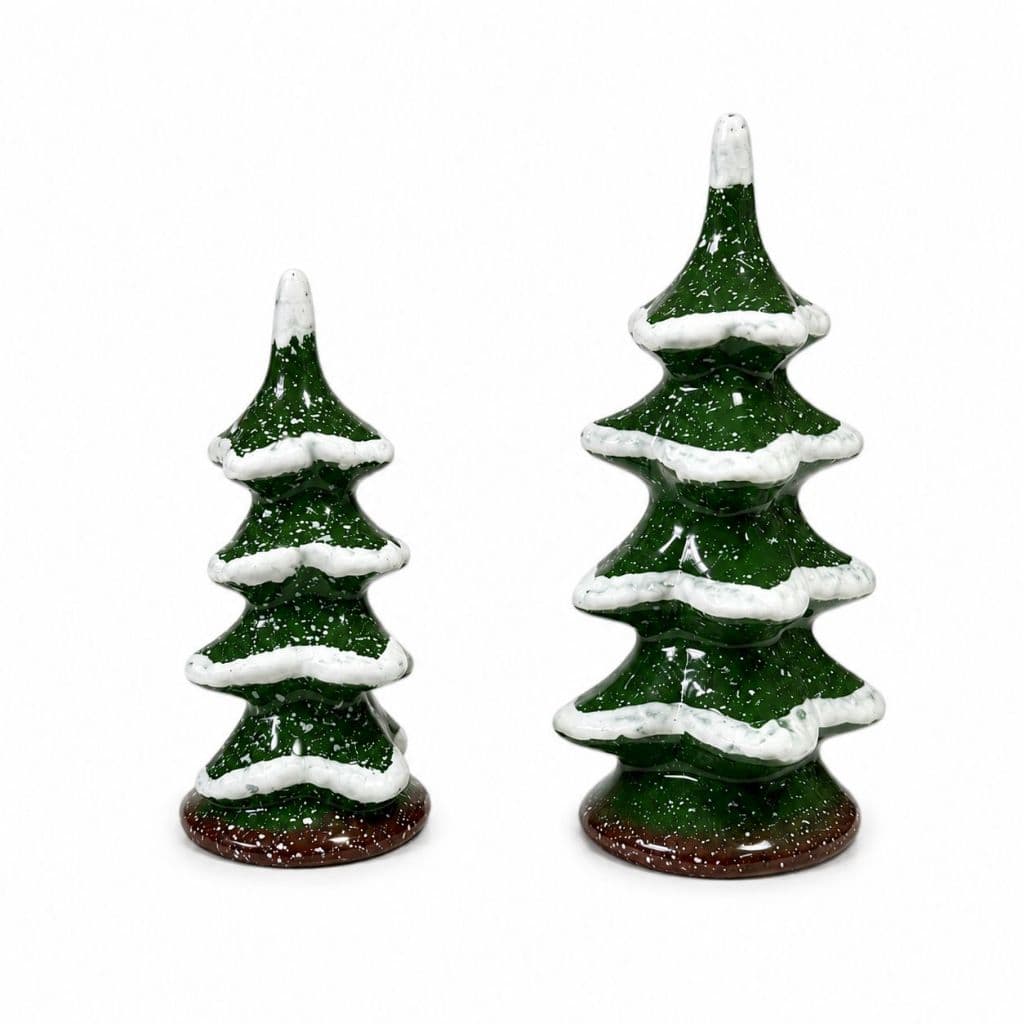 Árvore de Natal Cerâmica Pintada à Mão Kit 2 Peças Pequena e Média Decoração Natalina
