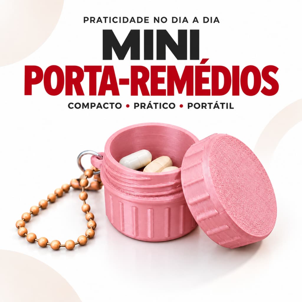 Mini Porta Remédio Chaveiro Portátil com Tampa Rosqueável para Comprimidos, Cápsulas, Vitaminas e Suplementos