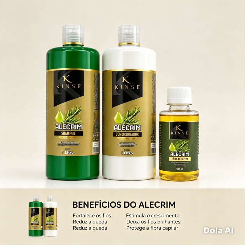 Kit shampoo e condicionador e óleo alecrim kinse, fortalecimento crescimento