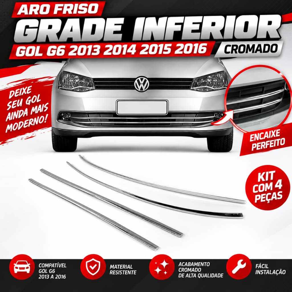 Aro Friso Grade Inferior Dianteira Gol G6 2013 2014 2015 2016 Cromado