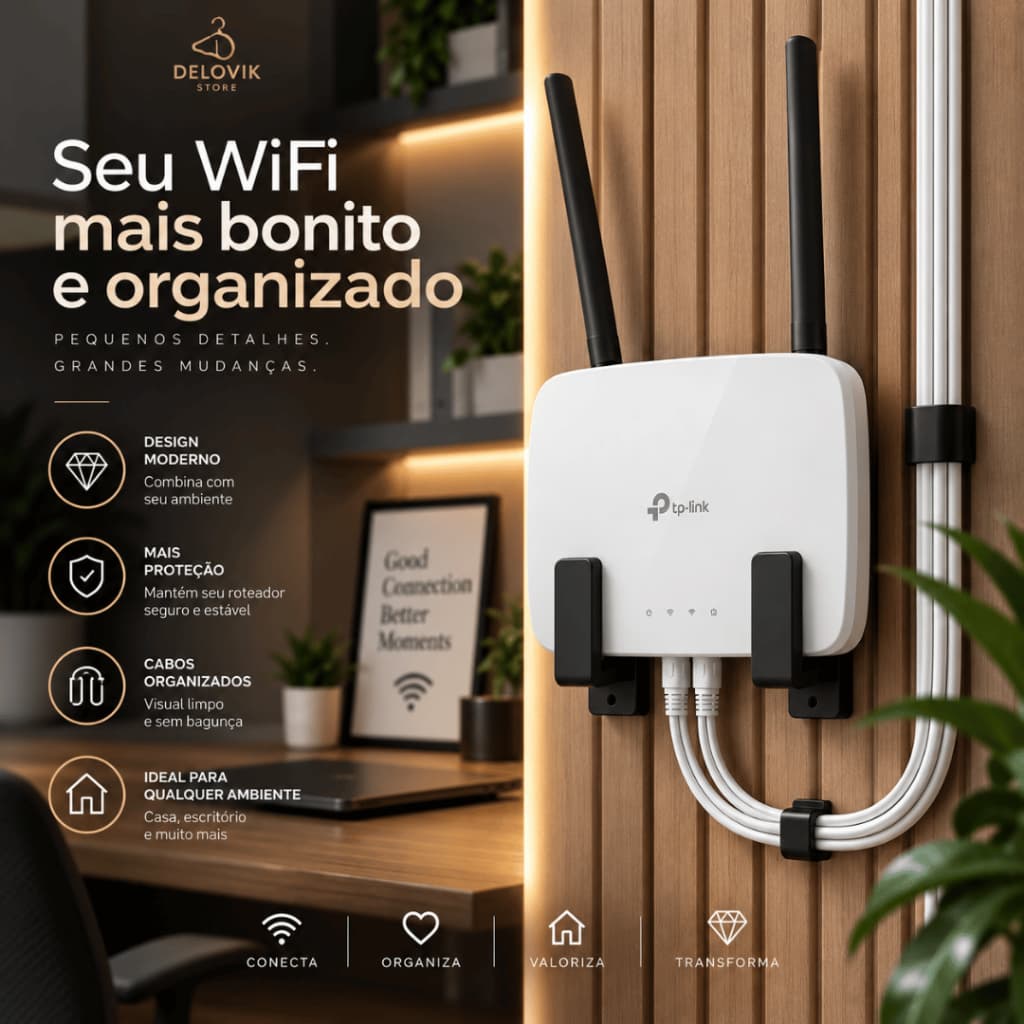 Suporte Universal para Roteador e Modem de Parede Sem Furo com Fita Dupla Face | Organizador WiFi