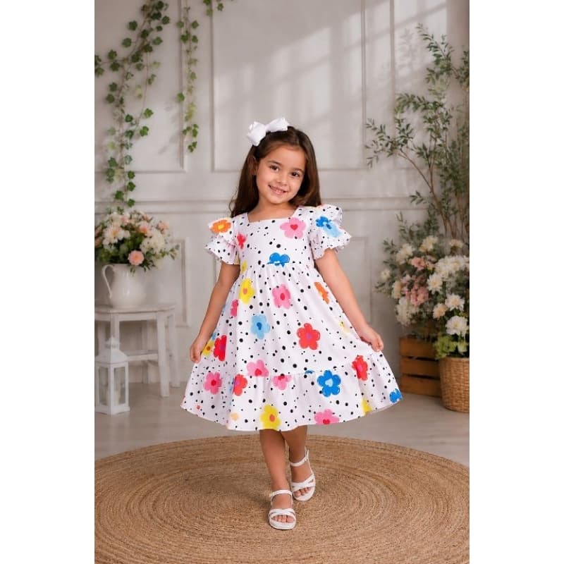vestido infantil  manguinha dupla menina estampado colorido cores vibrante confortável estiloso