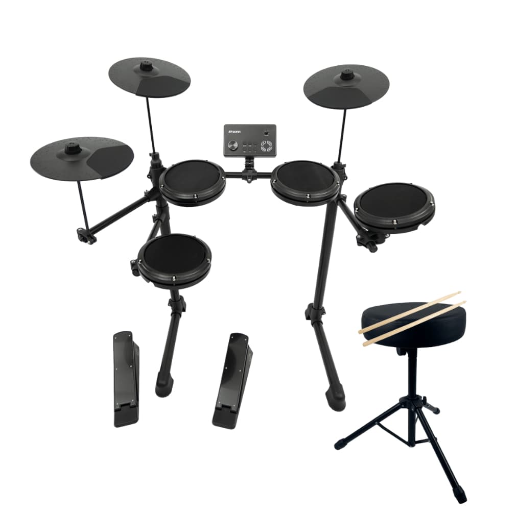 KIT Bateria Eletronica SONN 7 Pads USB MIDI Módulo Digital 165 Timbres + Banco Acolchoado E Par De Baquetas