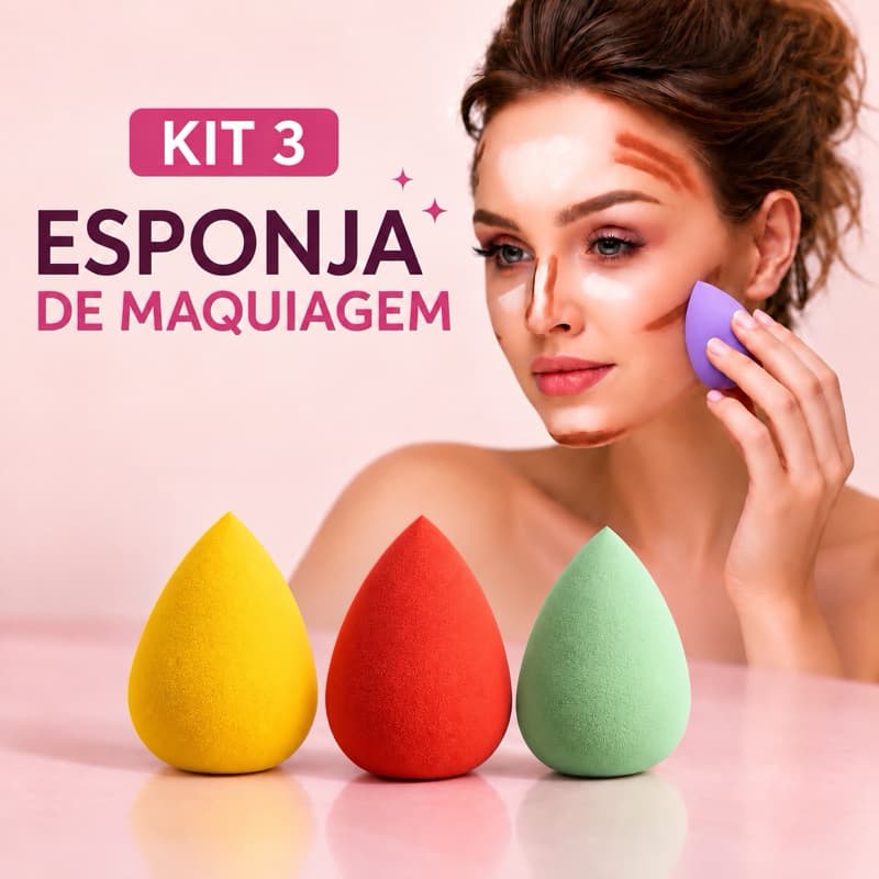 Kit 3 Esponjas de Maquiagem Anatômicas Macias Cores Variadas